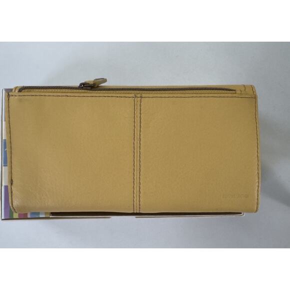 New Old Stock Vintage Fossil Yellow Bi Fold Checkbook Leather Yellow ID Wallet - Picture 6 of 9
